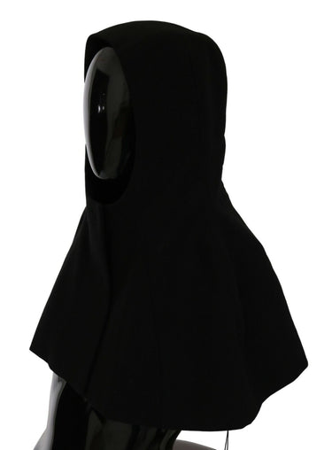 Black Wool Whole Head Hooded Scarf Hat